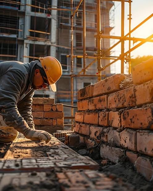 Profesional trabajando en una pared de ladrillo